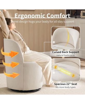 360degree(s) Swivel Barrel Chair, Linen Upholstered Accent Chair with Curved Backrest and Sturdy Metal Base for Living Room, Bedroom