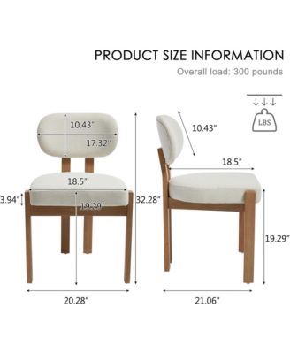 Wooden Dining Chairs Set of 2, Modern Fabric Upholstered Kitchen Chairs with Curved Backrest, Solid Wood Legs for Dining Room