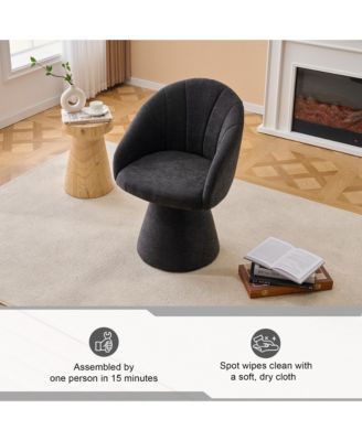 Swivel Accent Chair, Chenille Fabric Upholstered Armchair with Curved Backrest and High Cylindrical Base for Living Room, Bedroom