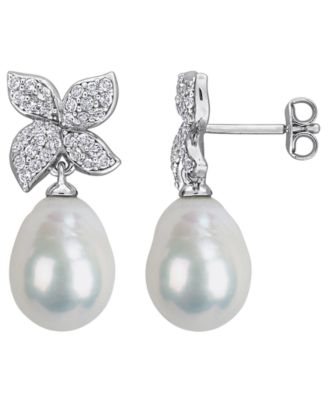 Cultured Freshwater Pearl and White Topaz (5/8 ct t.w.) Drop Earrings in Sterling Silver