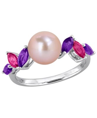 Cultured Freshwater Pearl, Pink Amethyst (5/8 ct. t.w.) & Pink Topaz (3/8 ct. t.w.) Ring in Sterling Silver