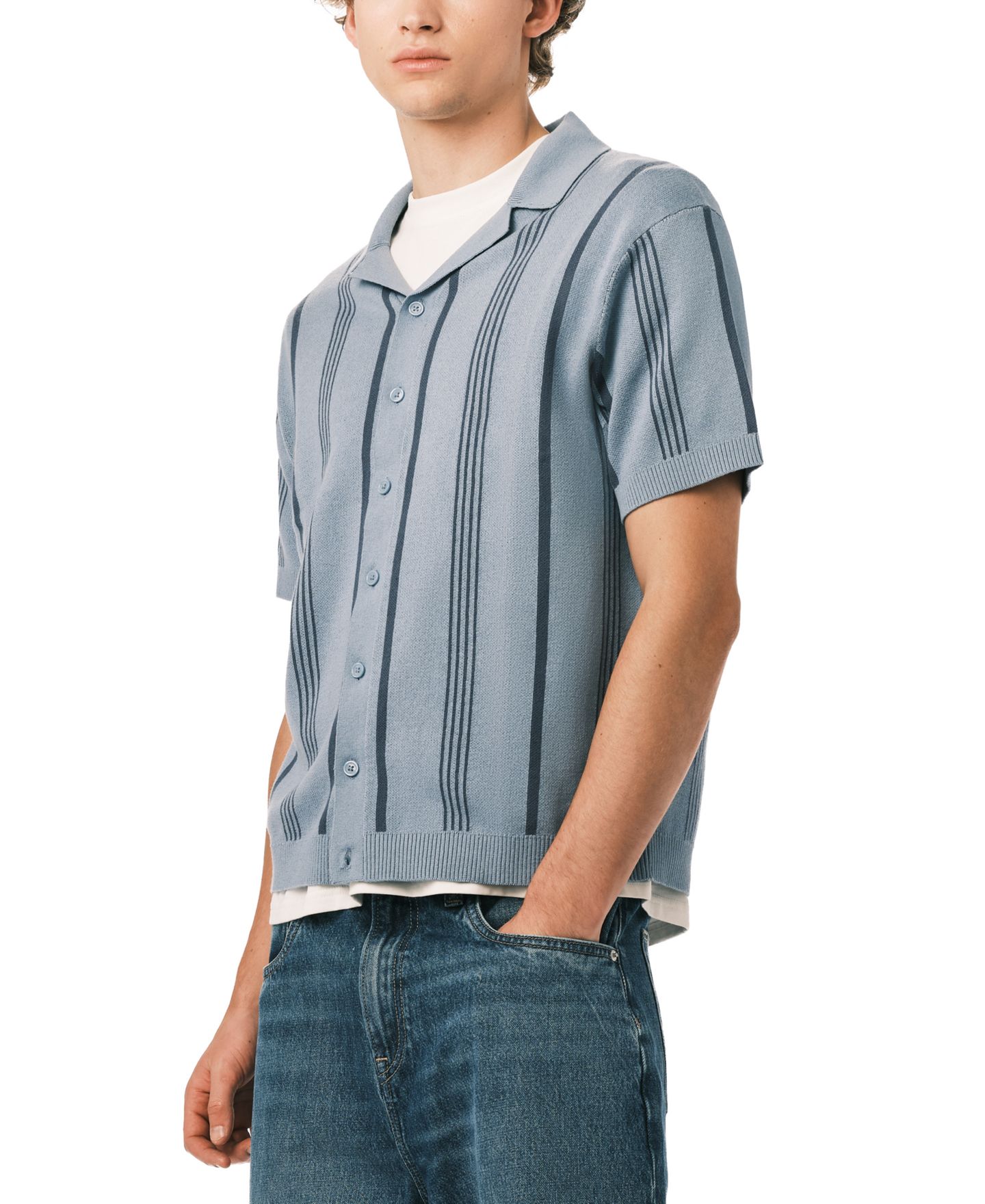 Мужской свитер Buffalo David Bitton Waldir Short-Sleeve Sweater, цвет: Выцветший джинсовый — фото 3