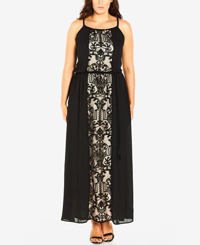 City Chic Plus Size Belted Lace Maxi Dress - Dresses ...