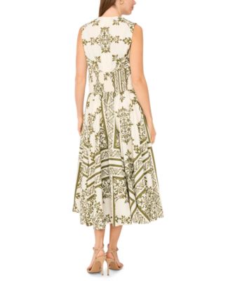 Women's Sleeveless V-Neck Buckle Trim Midi Dress