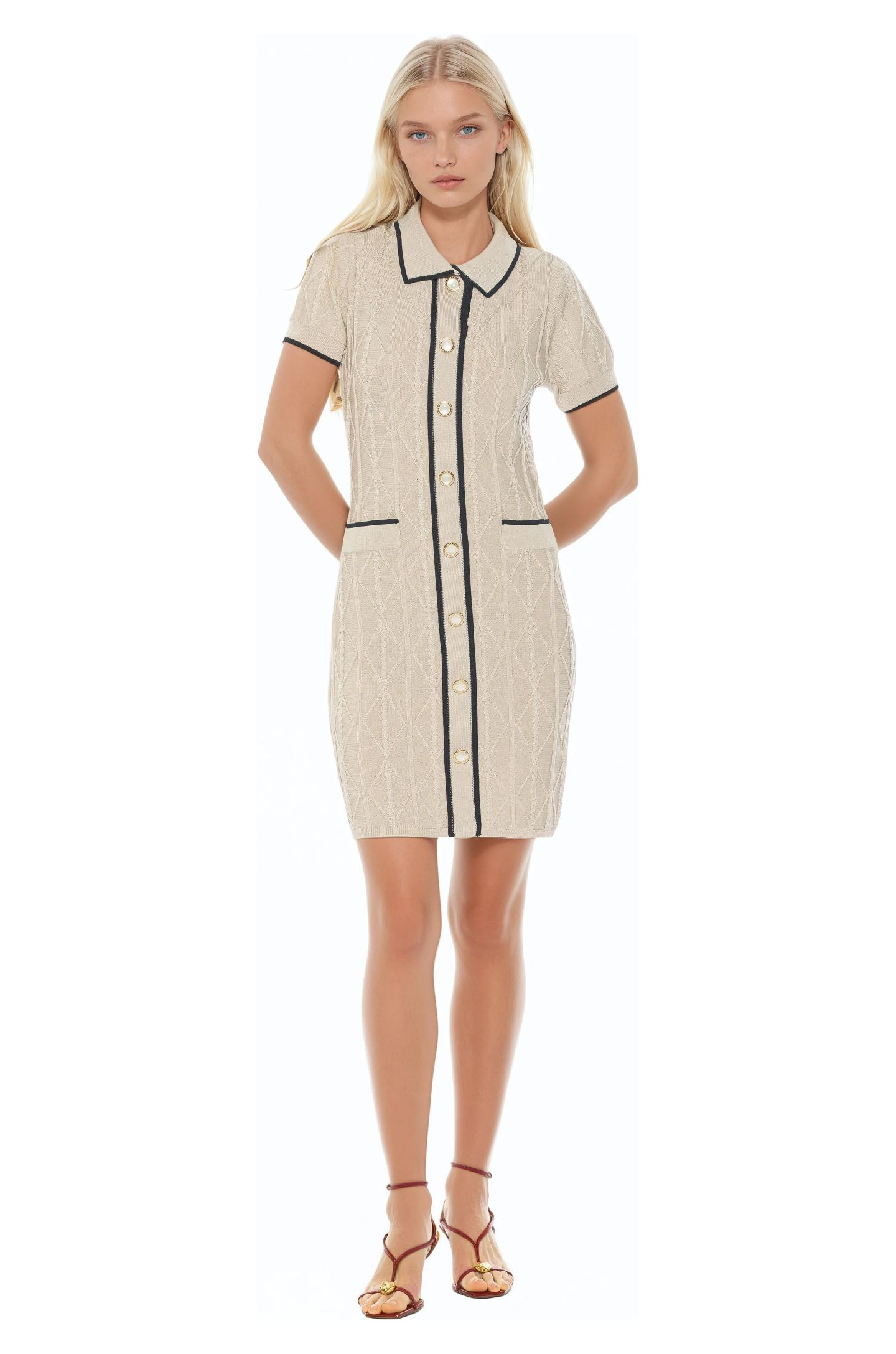 Женское платье Alexia Admor Cove Collared Button Down Contrast Knit, цвет: Слоновая кость — фото 1