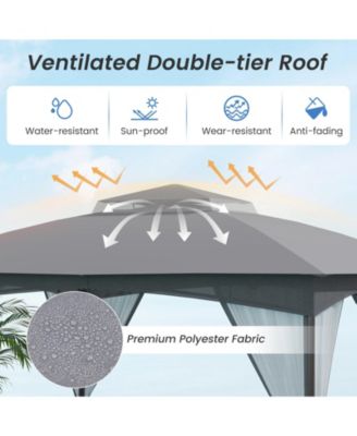 10 x 12 FT Patio Gazebo w/ Netting Walls Soft Top Double Roof Canopy w/ 4 Sandbags