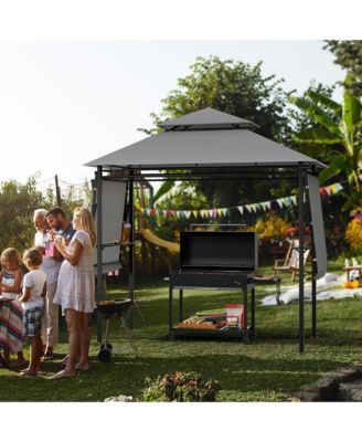 13.5' x 4' Patio BBQ Grill Gazebo Side Awnings Shelves 2-Tier Canopy Outdoor