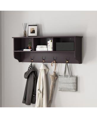 Wall Mounted Coat Rack - Wooden Storage Shelf with 4 Dual Hooks and 3 Shelves for Living Room