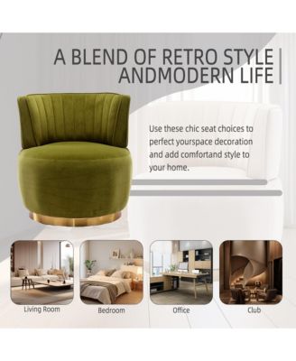 Velvet Swivel Barrel Chair - Modern Upholstered Accent Chair, Round Armchairs with Gold Base for Living Room, Bedroom