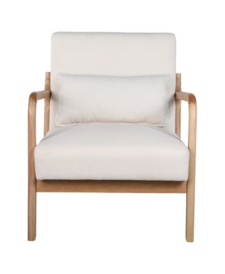 Mid Century Modern Accent Chair - Solid Wood Frame and Detachable Lumbar Pillow, Comfy Linen Armchair for Living Room