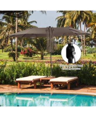 15 Feet Twin Patio Umbrella with 48 Solar LED Lights