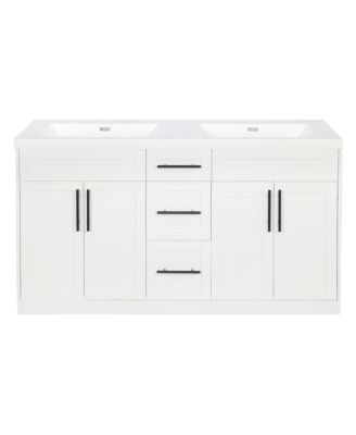 59.3" Double Sink Bathroom Vanity with SMC Integrated Basin, Soft Close Drawers & Adjustable Shelf for Large Bathrooms