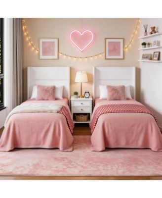 Set of 2 Twin Size Bed Frame with Wingback Headboard, Velvet Upholstered Platform Bed frame with Wood Slats, No Box Spring Needed