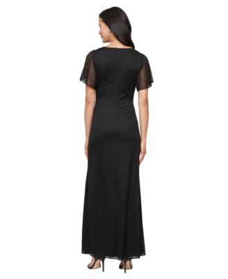 Women's Round-Neck Flutter-Sleeve Gown 