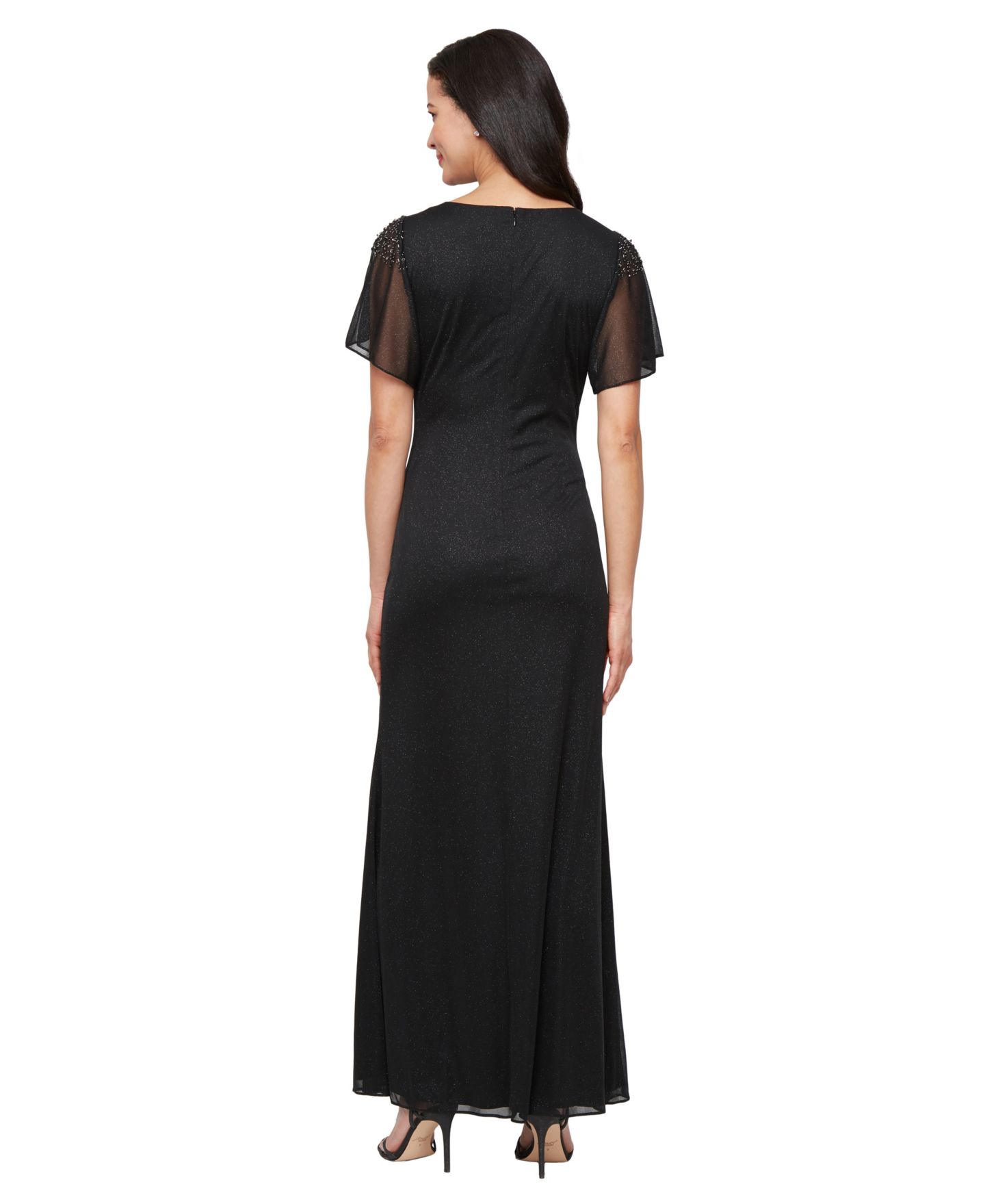 Женские платья SL Fashions Round-Neck Flutter-Sleeve Gown, цвет: Чёрный — фото 3