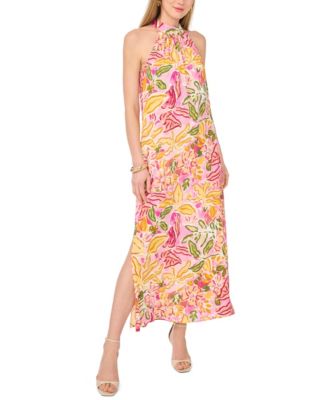 printed tiered halter midi dress TAYLOR Women's Plus Floral Print Smocked Waist Tiered Halter Midi Dress Pink / 22 main image 1