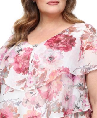 Plus Size V-Neck Embellished Tiered A-Line Dress