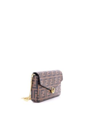 F is Fendi Envelope Clutch on Chain Zucca Embossed Leather