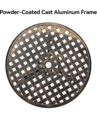 24" Round Patio Bistro Table, Cast Aluminum Outdoor Cafe Table with Umbrella Hole, Porch, Backyard, Classic Pattern