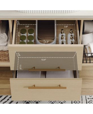 39.3" Modern Wall-Mount Bathroom Vanity with Oval Ceramic Sink, Solid Wood Floating Cabinet & Soft-Close Drawers