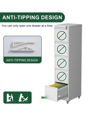 5 Drawer Locking Vertical File Cabinet on Wheels - for Home Office Organizer, Heavy-Duty Filing Storage Cabinet for Letters/Legal/A4