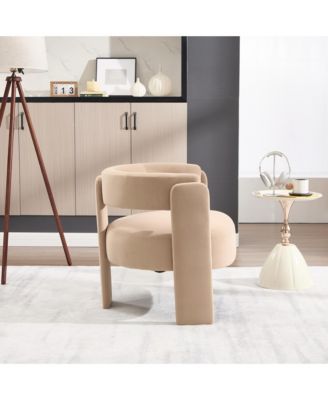 Velvet Accent Chair, Mid-Century Modern Armchair with Wooden Legs and Adjustable Foot Nails for Living Room, Home Office