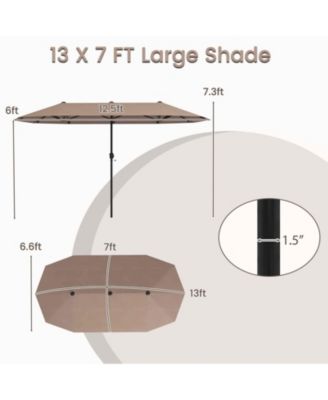 13 FT Large Patio Umbrella Outdoor Double-Sided Table Market Umbrella with Crank Handle-Coffee