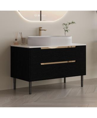 36" Bathroom Vanity with Ceramic Integrated Sink, Soft Close Drawers & Modern Storage Cabinet, Floating or Freestanding