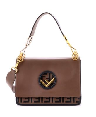 Medium Kan I F Shoulder Bag Leather with Zucca Embossed Detail