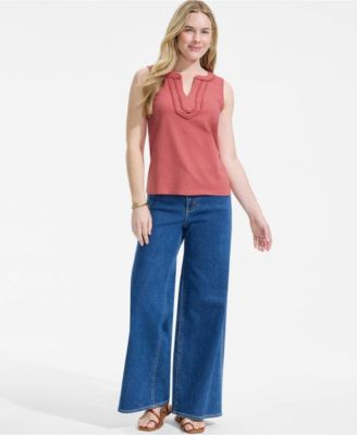 Women's Slub Decorative Trim Tank Top