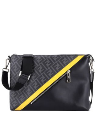 Large Front Zip Messenger Zucca Coated Canvas and Leather