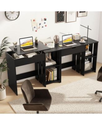Space Saving Computer Desk with Hidden Compartment and Shelves