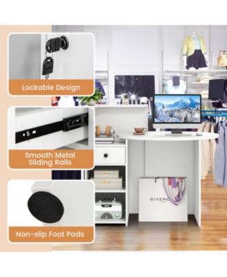 Reception Office Desk with Open Shelf and Lockable Drawer