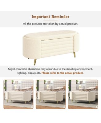 Storage Ottoman - Upholstered Storage Bench, Oval End of Bed Bench for Living Room, Bedroom and Entryway