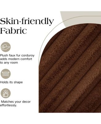 30.9" Wide Upholstered Round Ottoman, Faux Fur Footstool with Wooden Open Storage Shelf and Black Metal Legs for Living Room