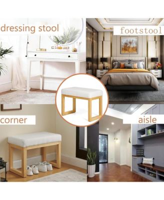 Upholstered Wooden Ottoman Bench, Shoe Changing Bench, Rustic Entryway Shoe Bench for Bedroom, Living Room, Entryway