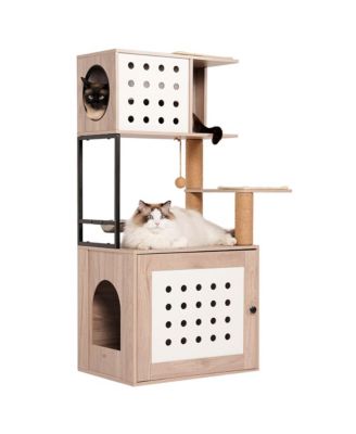   Cat Tree with Litter Box Enclosure, Hammock and Scratching Posts