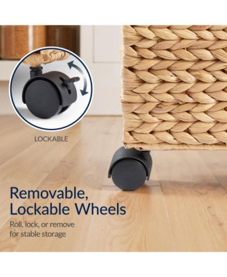 Rolling Pantry Storage Basket Organizer W/ Chalkboard Label, Handles, Removable Divider - Chestnut