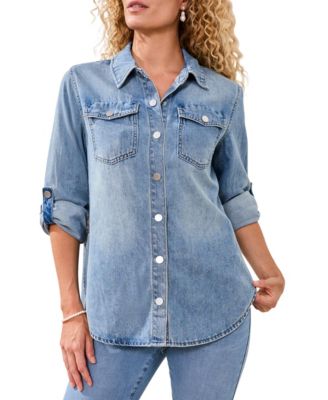 Women's Classic Denim Roll-Up Sleeves Shirt
