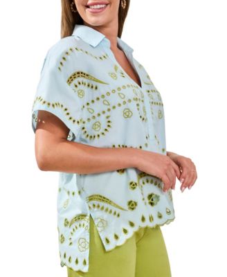 Women's Embroidered Poplin Short-Sleeve Top