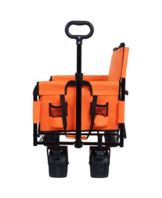 Outdoor Storage 3-in-1 Collapsible Foldable Wagon Cart with Bench Seat & Storage Heavy Duty Utility Cart For Camping