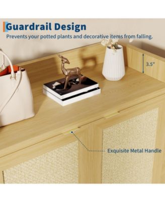 Rattan Shoe Cabinet with Doors, 41" Wooden Storage Rack with Adjustable Shelves and Doors, Perfect for Entryway, Hallway, Living Room