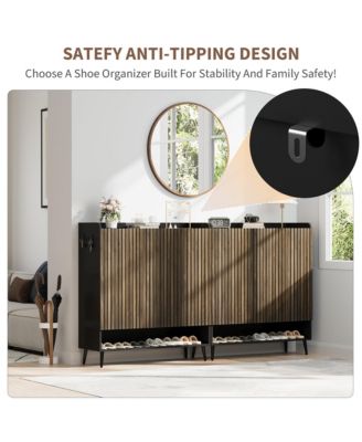 2Pcs Shoe Cabinet, Large Shoe Cabinet with 3 Doors, Adjustable Shelves, Shoe Organizer with Doors for Hallway, Entryway, Living Room