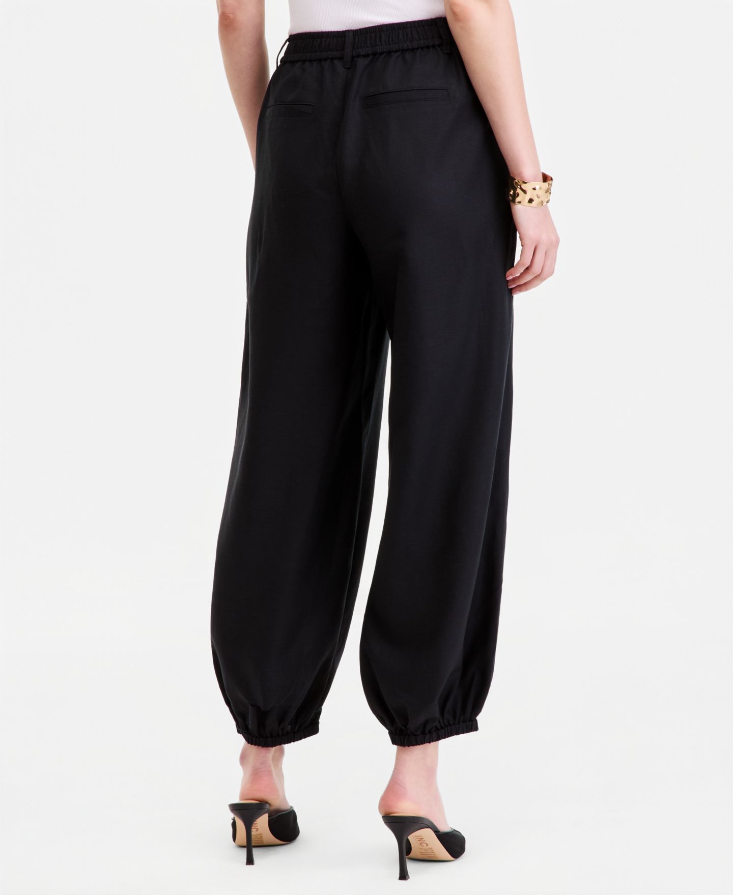 Женские брюки I.N.C. International Concepts Linen-Blend Bubble Hem Ankle, цвет: Глубокий чёрный — фото 3