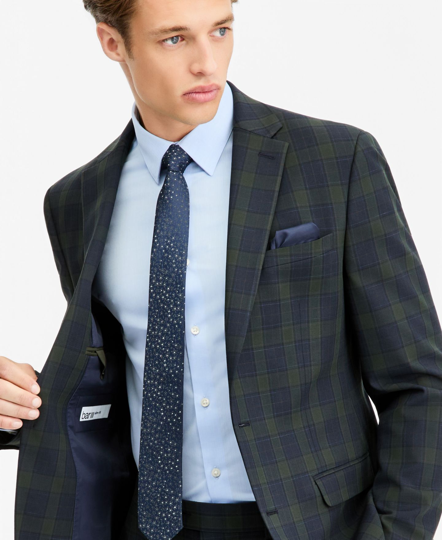 Мужские куртки Bar III Slim-Fit Green Tartan Suit Separates, цвет: Зелёный — фото 4