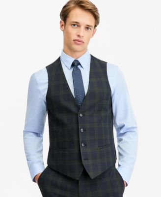 Men's Slim-Fit Green Tartan Suit Separates Vest