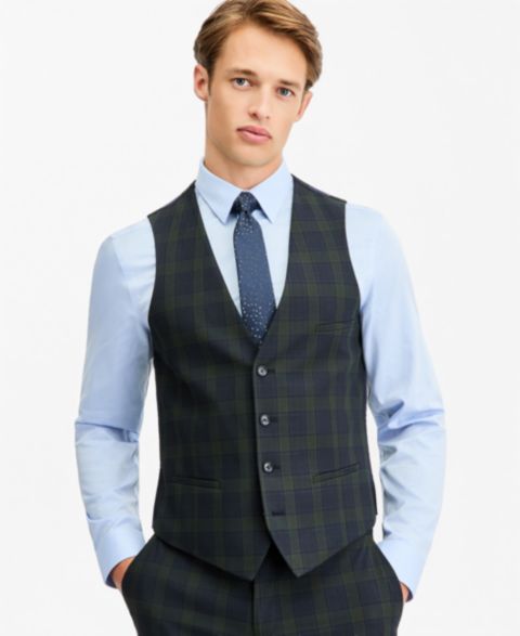 Мужской жилет Bar III Slim-Fit Green Tartan Suit Separates Vest, цвет: Зелёный