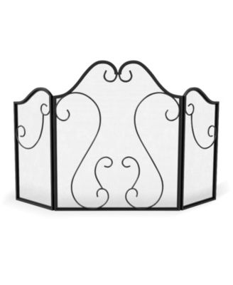 Three Panel Fireplace Screen Foldable Spark Guard with Scrollwork