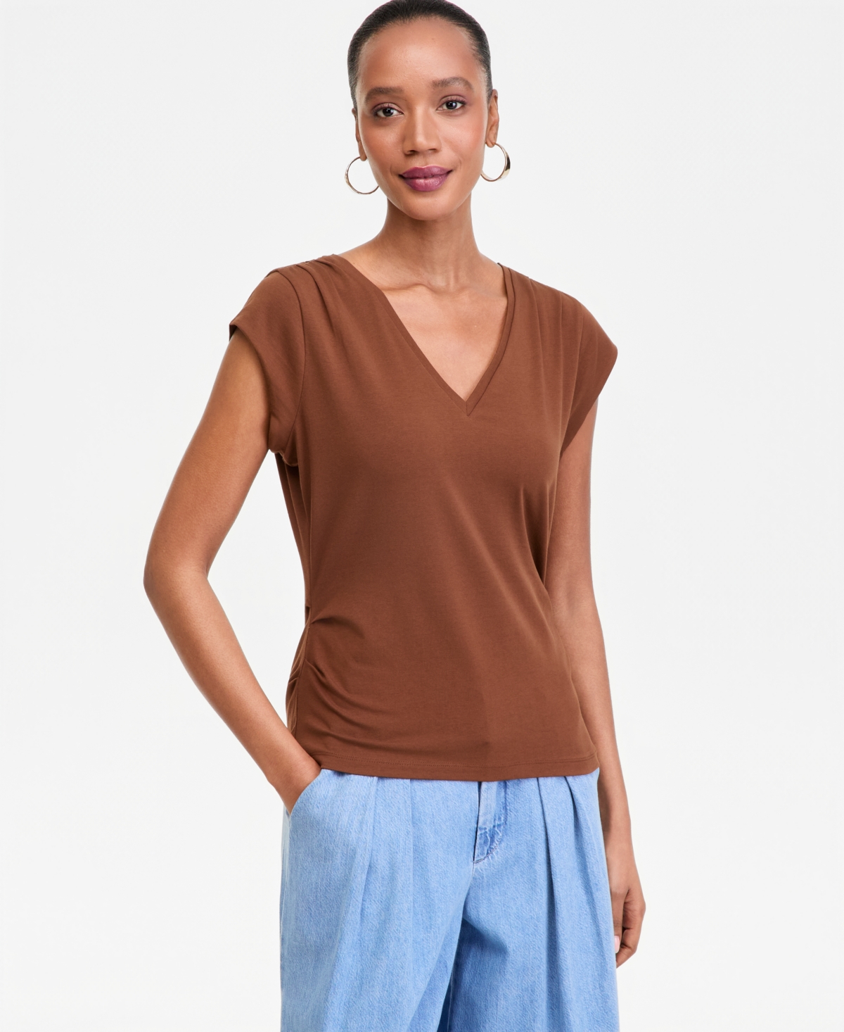I.n.c. International Concepts Women's Cap-Sleeve V-Neck T-Shirt, Macy's Exclusive