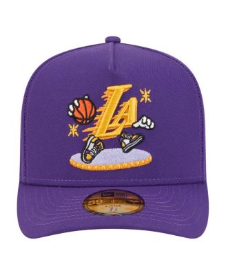 Men's Purple Los Angeles Lakers Injection Cartoon Logo A-Frame 59FIFTY Fitted Hat